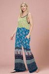 Jumpsuit Boho Overall Patchwork Floral Wide Leg - Blue