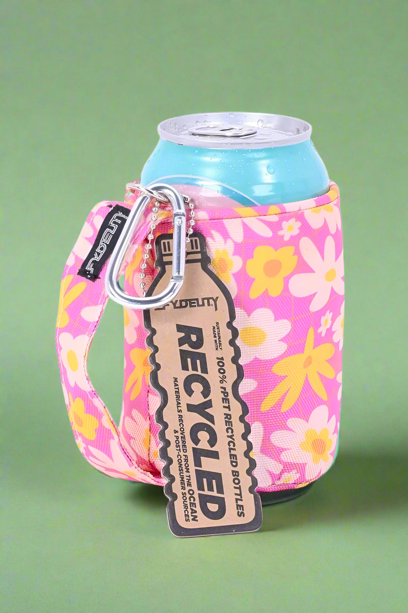 A can koozie with a handle to keep you’re beverage in hand and cold.