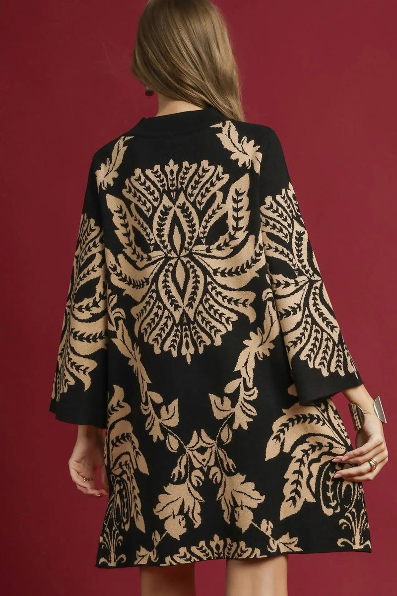 Two Tone Abstract Sweater Dress - Black