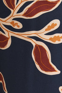 Wide Leg Floral Print Pants - Navy