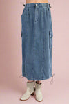 Elastic Waisted Cargo Skirt Washed Denim