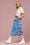 Elastic Waisted Cargo Skirt Washed Denim