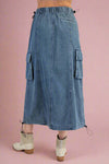 Elastic Waisted Cargo Skirt Washed Denim