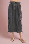 Elastic Waisted Cargo Skirt Black Denim
