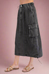 Elastic Waisted Cargo Skirt Black Denim