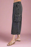 Elastic Waisted Cargo Skirt Black Denim