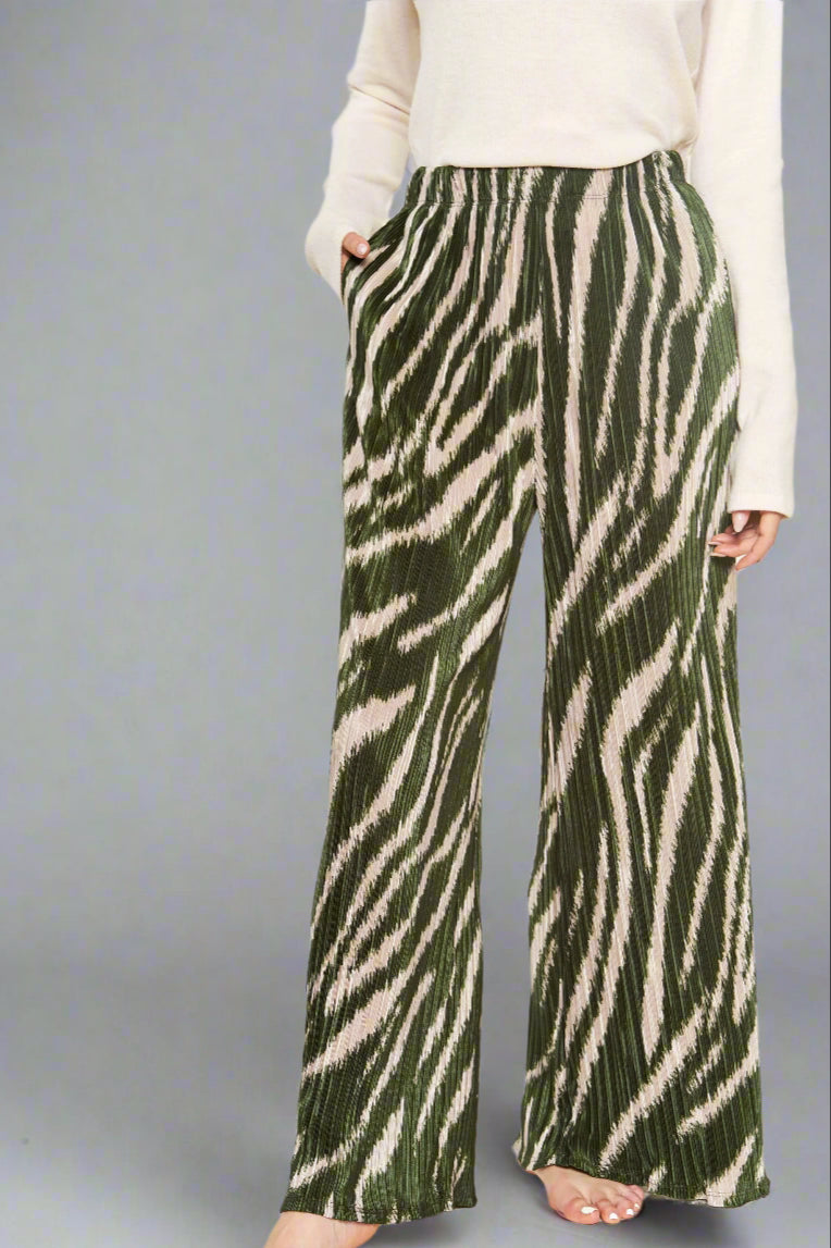 All Over Zebra Print Pant - Olive