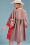 Embroidered Poly Linen Woven Dress Mocha