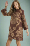 Two Tone Abstract Sweater Dress - Brown