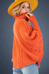 Mock Neck Knit Poncho Sweater Pumpkin