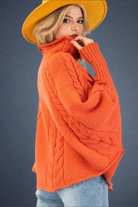 Mock Neck Knit Poncho Sweater Pumpkin