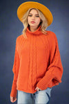 Mock Neck Knit Poncho Sweater Pumpkin