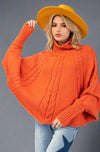 Mock Neck Knit Poncho Sweater Pumpkin