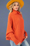 Mock Neck Knit Poncho Sweater Pumpkin