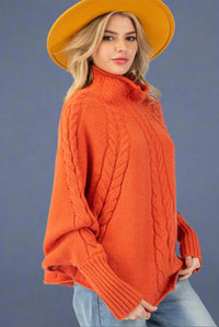 Mock Neck Knit Poncho Sweater Pumpkin