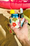A colorful poppy pattern can cooler/wallet combo.