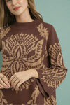 Two Tone Abstract Sweater Dress - Brown