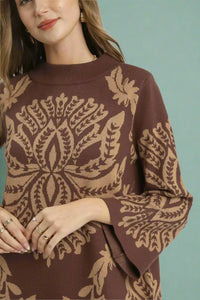 Two Tone Abstract Sweater Dress - Brown