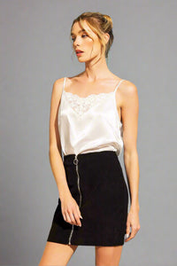 Corduroy Zip Up Mini Skirt Black