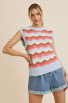 Sleeveless Wave Stripe Crochet Top - Blue