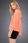 Mineral Washed Sleeve Detail Thermal Top Orange