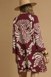 Two Tone Abstract Sweater Dress - Burgundy