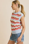 Sleeveless Wave Stripe Crochet Top - Blue