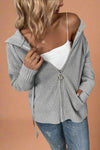 Ribbed Knit Zip Up Hoodie Grey