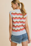 Sleeveless Wave Stripe Crochet Top - Blue