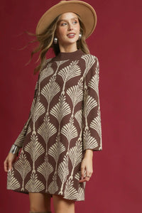 Mock Neck Sweater Dress - Brown