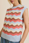Sleeveless Wave Stripe Crochet Top - Blue