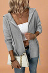 Ribbed Knit Zip Up Hoodie Grey