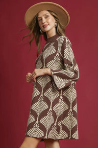 Mock Neck Sweater Dress - Brown