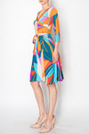 Leaf Faux Wrap Dress Blue