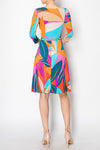 Leaf Faux Wrap Dress Blue