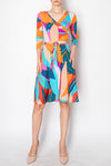 Leaf Faux Wrap Dress Blue