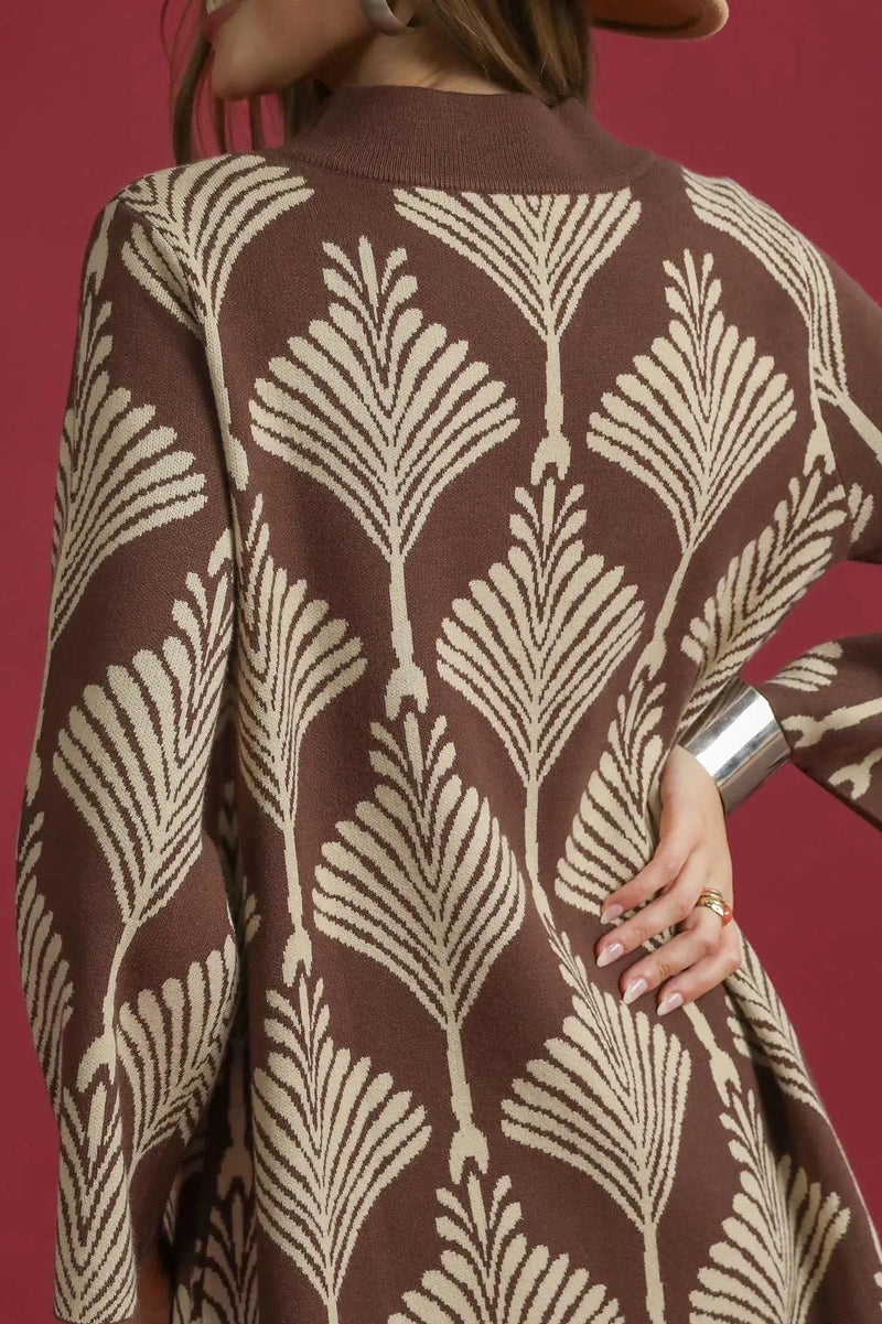 Mock Neck Sweater Dress - Brown