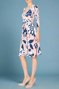Floral Faux Wrap Dress Blush