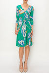 Leaf Faux Wrap Dress Green
