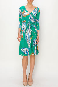 Leaf Faux Wrap Dress Green