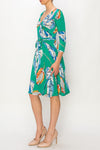 Leaf Faux Wrap Dress Green