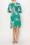 Leaf Faux Wrap Dress Green