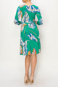 Leaf Faux Wrap Dress Green