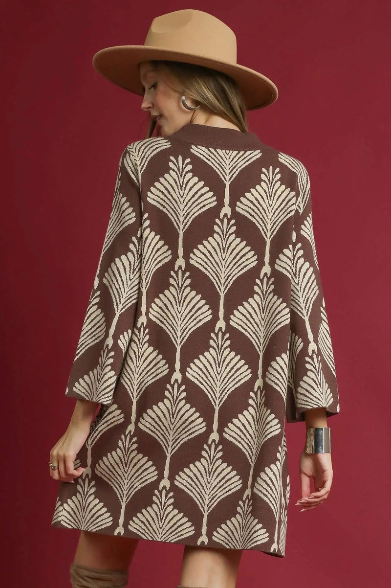 Mock Neck Sweater Dress - Brown