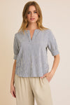 V Neck Popover Top - Navy