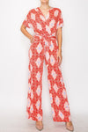 Retro Print Jumpsuit Coral