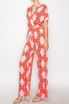 Retro Print Jumpsuit Coral