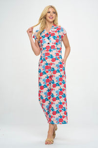 Floral Print Retro Jumpsuit Pink