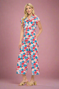 Floral Print Retro Jumpsuit Pink