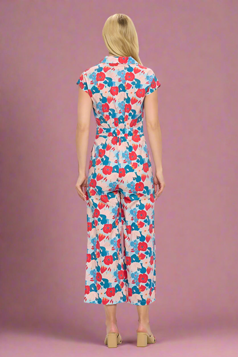 Floral Print Retro Jumpsuit Pink